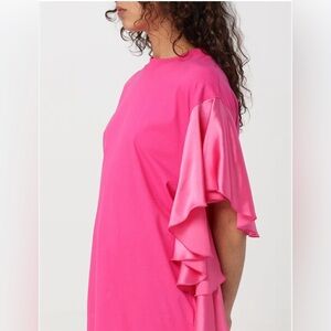 MSGM Fuchsia Ruffle Sleeve Tee